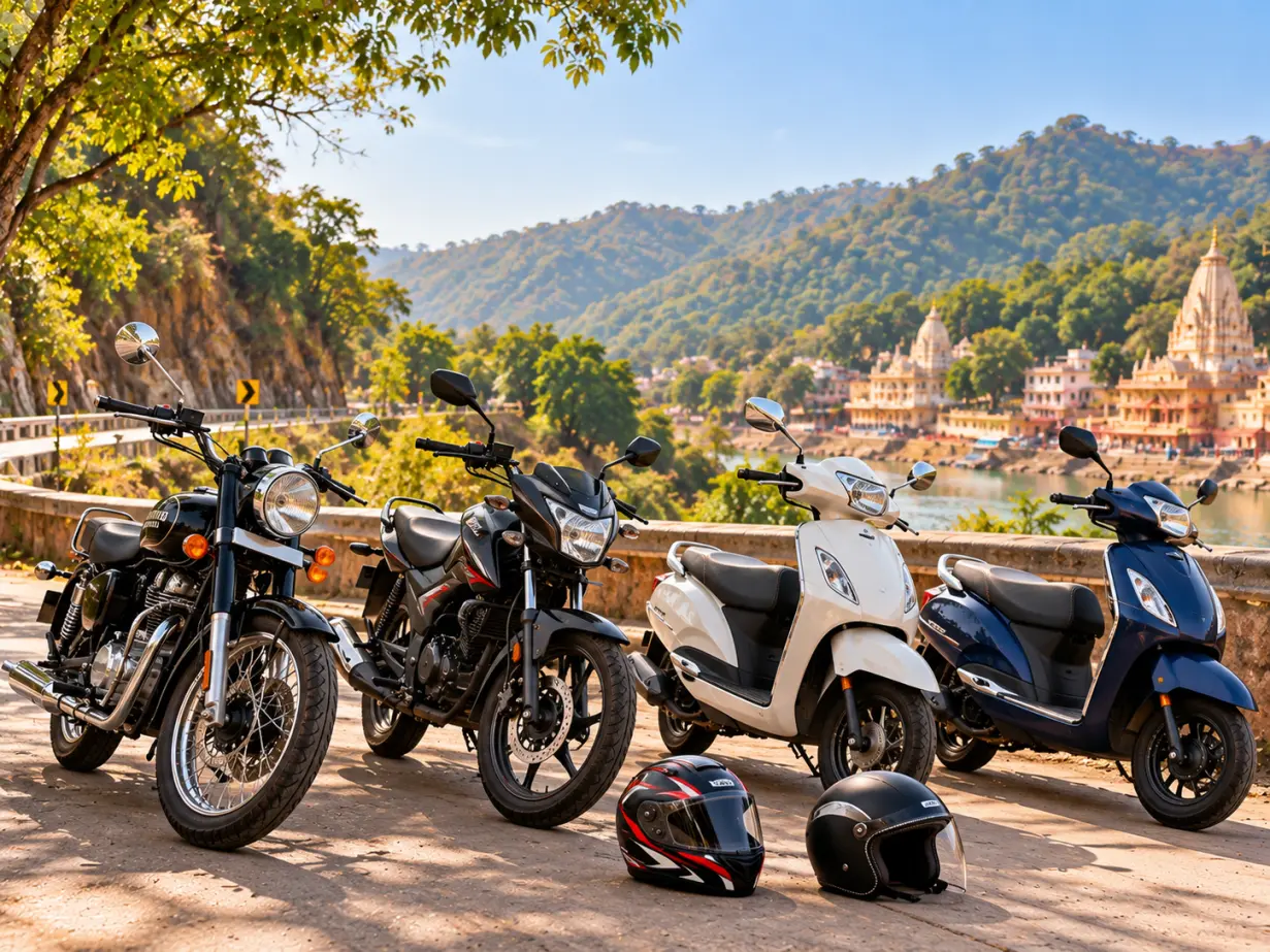Bikes & scooty with helmet